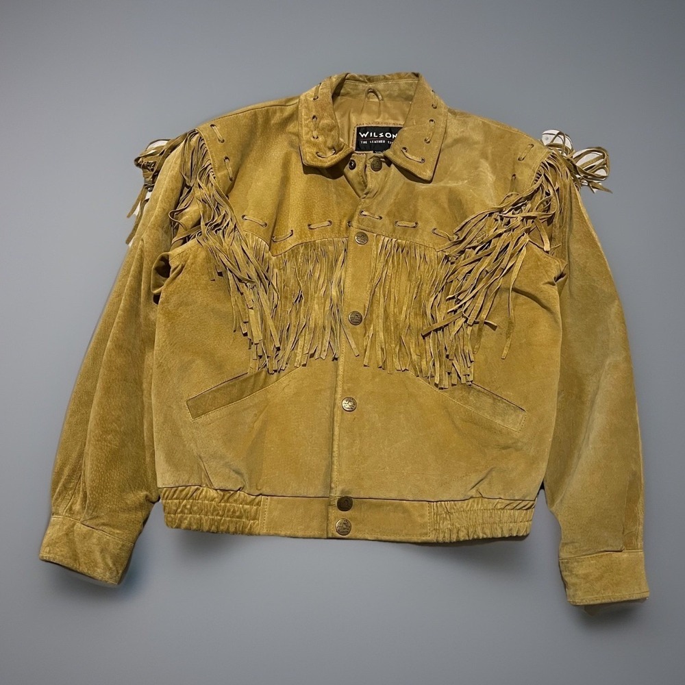 Vintage Wilsons Mens Tan Brown Suede Fringe Cowboy Rodeo Western Jacket M